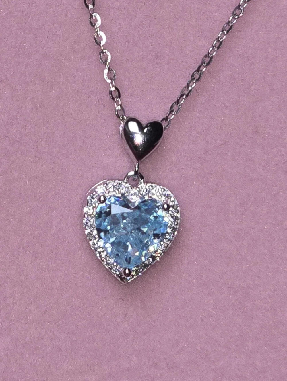 S925 Necklace With A Blue Heart Halo Pendant 5